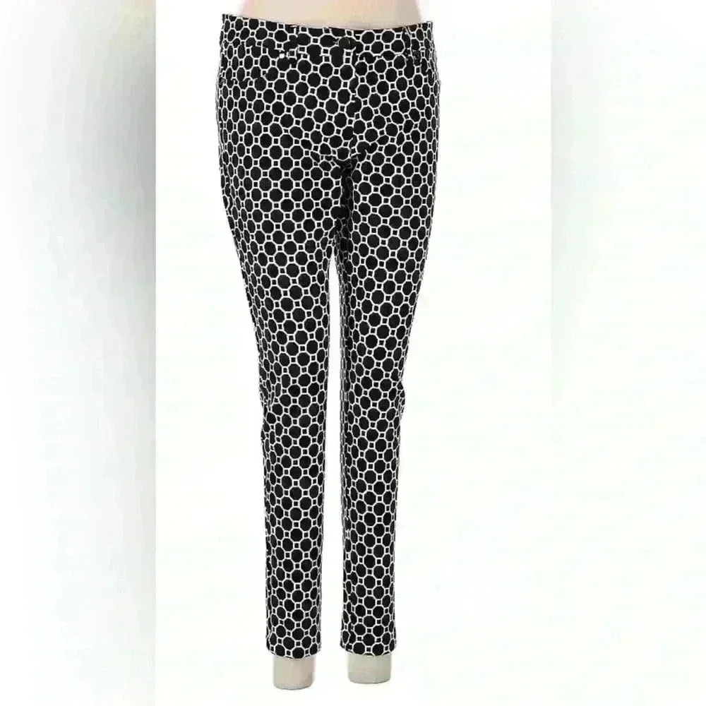J McLaughlin Black & White Hexagon Patterned Ladies Pants size 8 Casual Slacks